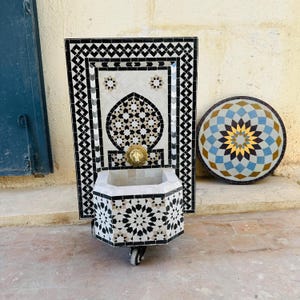 GARDEN WALL FOUNTAIN, Black & White Floor Small Fountain, Moorish Patio Garden Fountain 100% Handmade, Waterfall fountain water Feature