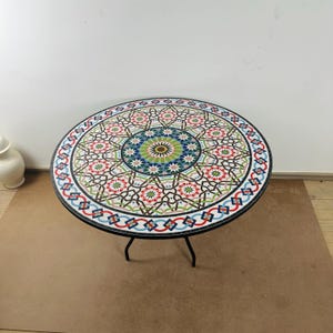 UNIQUE MOSAIC TABLE Round, Large Mosaic Dining Table, Outdoor Patio Table Handmade, Artisan Moroccan Mosaic Table, Moorish Mosaic Table.