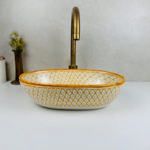 Orange fish scale Ceramic basin - Moroccan Handmade Sink for Vanity - Bathroom Oval Vessel Basin - Rustic Washbasin - vanity Countertop Sink