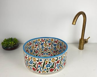 Handmade Floral Ceramic Sink, Boho Chic Bathroom Bowl