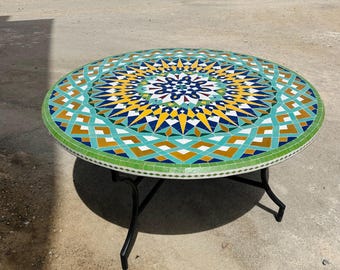 Handgemachter Marokkanischer Mosaik Tisch: Zellige Tile Terrassenmöbel