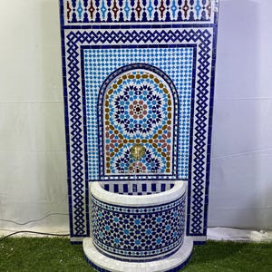 LARGE MOSAIC FOUNTAIN, Garden Fountain Patio Luxury Decor, Outdoor & indoor Fountain Feature 100% Handmade, Moorish Mediterranean Fountain.