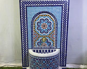 Fuente de mosaico hecha a mano: gran decoración de patio con jardín morisco