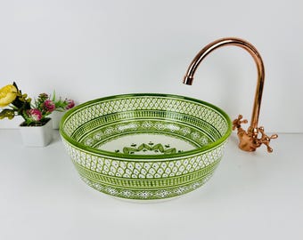 Lavabo de cerámica verde hecho a mano: lavabo rústico de estilo rústico.