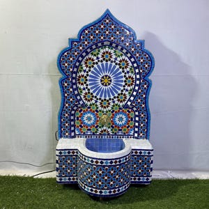AMAZING MOSAIC FOUNTAIN, Artistic Backyard Fountain, Outdoor & Indoor Waterfall Fountain 100% Handcrafted, Moroccan Zellige Fountain.