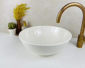 Handcrafted Ceramic Vessel Sink: Moroccan Bathroom Basin, OFF White
