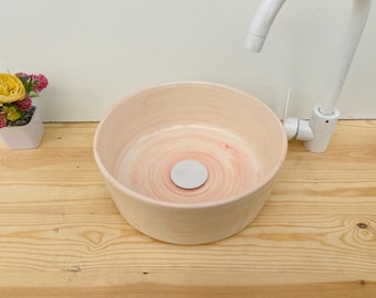 ハンドメイドのブラッシュピンクのセラミックシンク、丸型洗面台
