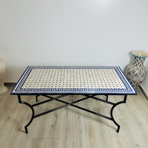 AUTHENTIC MOSAIC TABLE, Custom Made Biege Rectangular Mosaic Table, Traditional Handmade Design, Luxurious Outdoor Furniture, Large Table