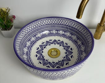 Hand-Painted Ceramic Washbasin: Moroccan Artisan Vessel Sink