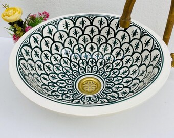 Hand-Painted Ceramic Vessel Sink, Floral Paisley Design, Bathroom Basin