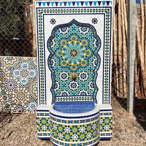 LARGE MOORISH FOUNTAIN, Custom Patio Garden Mosaic Fountain, Wall Water Feature Fountain, Luxurious Backyard Decor Fountain, Water Fountain