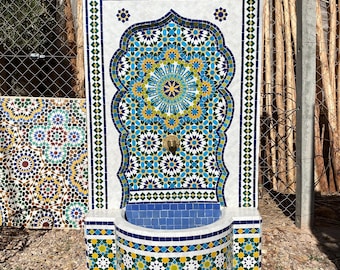 Majorelle Mosaic Fountain: Large Moroccan Garden Water Feature
