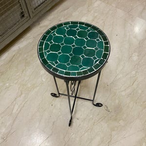 Handmade Emerald Green Moroccan Mosaic Table: Zellij Tile Coffee Table