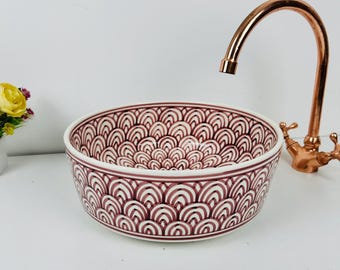 Burgundy Ceramic Sink: Handmade Porcelain Countertop Basin