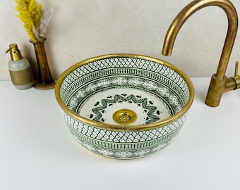 Bathroom Verde Sink Handcrafted - Eco-friendly Brass Rimmed washbasin - Bathroom wash-hand Countertop vanity basin