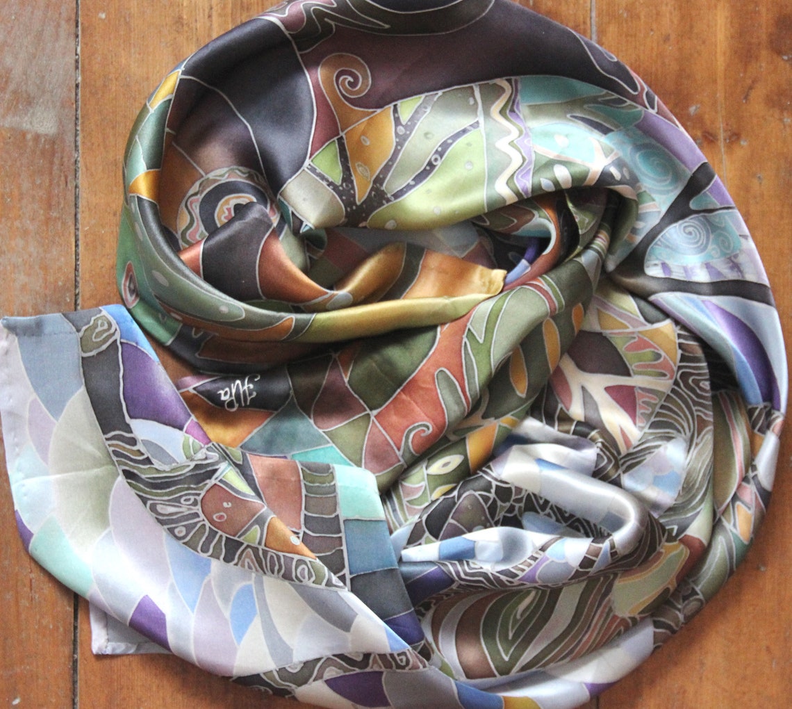 Handpainted wall decor original gift natural silk scarf art Etsy