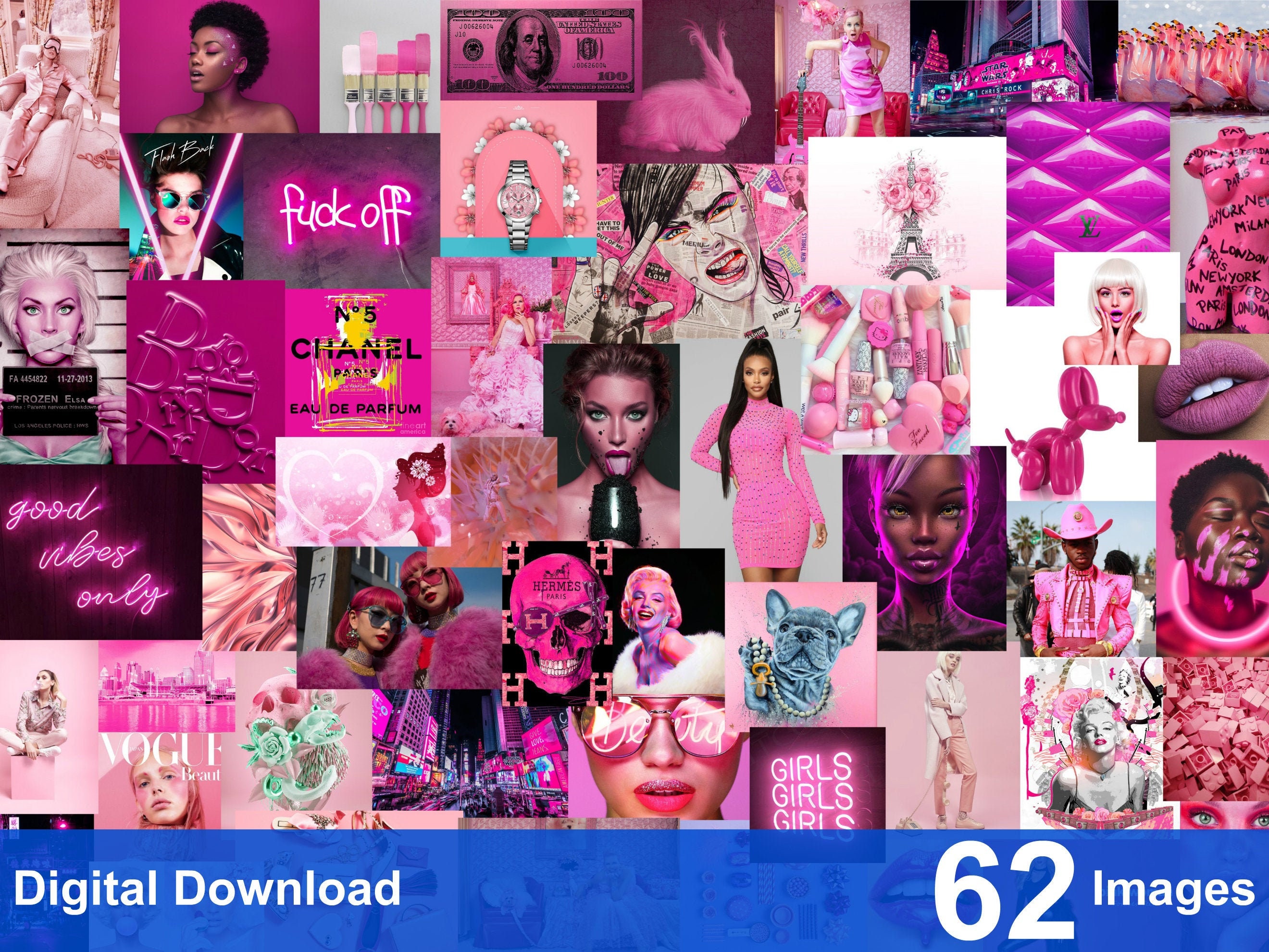 62 Pink Wall Collage Kit DIGITAL DOWNLOAD Pink Aesthetic Etsy