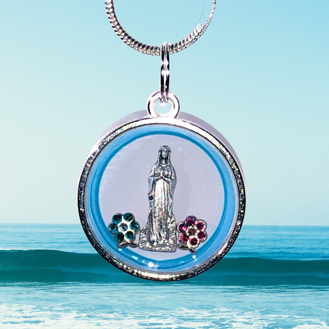 Our Lady of Lourdes Mary Catholic Necklace Christmas Medal Holy Marian ...