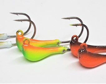 Ch//Or//Gr 10 Painted Rock Jig Head Lure Blackfish Taug Striper Ultra Point Hook