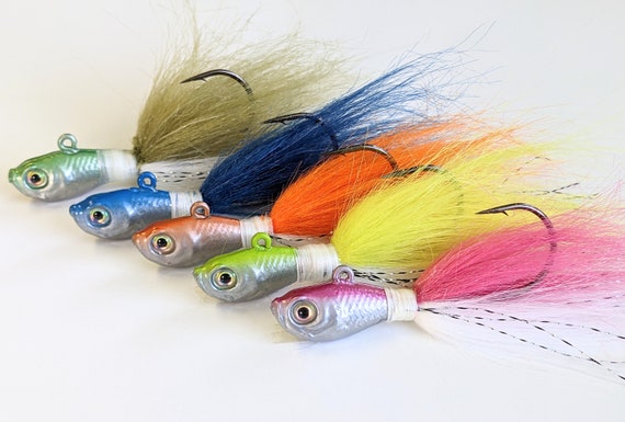 5 Ultra Minnow Bucktail Hair Jig Head Striper Fluke Redfish Lures - Chrome  combo w/Flash