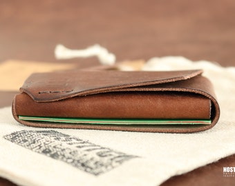 Leder Portemonnaie Herren | Kleine Vordertasche Brieftasche | Schlanke minimalistische braune Ledergeldbörse