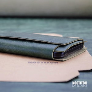 Premium Green leather phone cover case for Z Fold 8. Free sipping from Europe