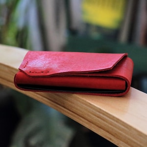 Smalle leren portemonnee | Beste kleine minimalistische kaartportemonnee | Unieke designerportemonnee met voorvak | Cadeau portemonnee heren