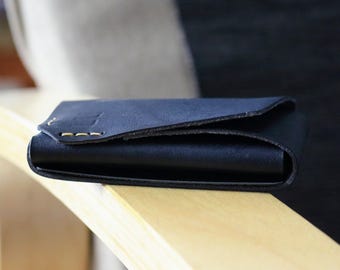 Cartera fina de piel para tarjetas / Mini cartera pequeña para hombre / Tarjetero fino de piel con bolsillo frontal