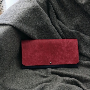 Cartera de mujer de piel / Cartera larga de mujer con bolsillos para monedas, efectivo y 4 tarjetas