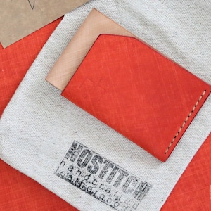 Cartera porta tarjetas de cuero delgada / Cartera de cuero mínima de 5 tarjetas / Cartera de cuero de dos tonos con bolsillo frontal / Cartera pequeña para tarjetas de crédito