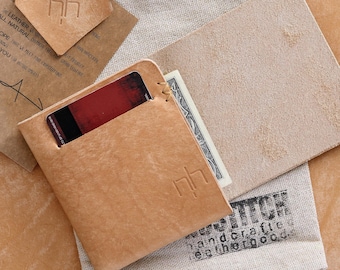 Cartera delgada de cuero con bolsillo frontal para hombre / Cartera de diseño minimalista / Portatarjetas/protector de cuero de alta calidad con punta pequeña