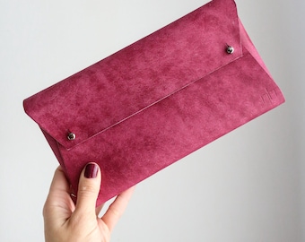 Clutch de cuero italiano Veg-tan hecho a mano / Bolso clutch de cuero minimalista / Bolso de cuero para mujer