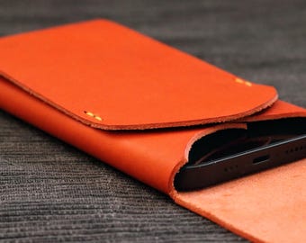 Handmade Leather iPhone Pro Max Case | Full Grain Italian Leather Phone Sleeve
