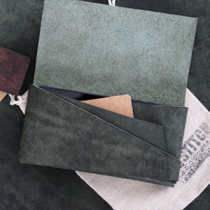 iPhone 17 Air green leather wallet case. made from full grain Italian leather in the EU