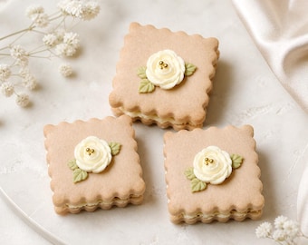 Vanilla Shortbread Sandwich Cookies with White Chocolate Rose – 12 pc Elegant Gift