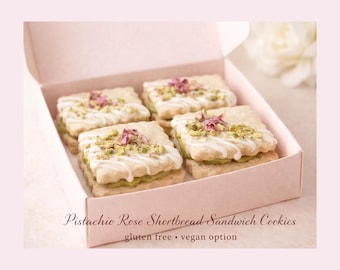 Pistachio Rose Sandwich Cookies, Floral Shortbread, Bridal wedding baby- Shower Favors, Tea Party Treats, Wedding Dessert Table organic