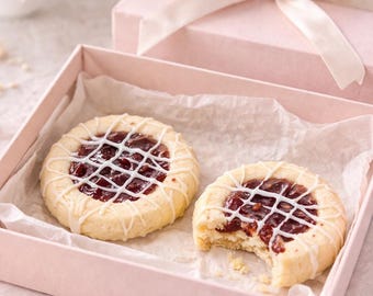 Raspberry Almond Thumbprint Cookies, Gourmet Gift Box, 12pc (Gluten-Free Vegan Option)