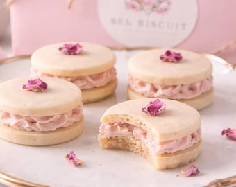 Strawberry Cream rose petal Sandwich Cookies: Shortbread Biscuits, organic baby bridal shower