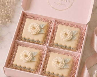 Floral Shortbread Sandwich Cookies, Vanilla Cream Filled, Elegant Tea Party Favor, Gourmet Gift Box