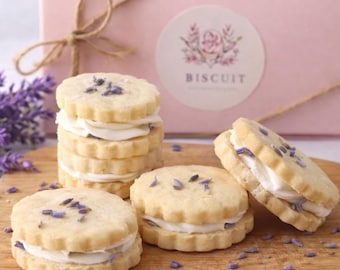 Lavender Lemon Frosting Sandwich Shortbread Cookies – Gluten-Free, Vegan Option, Baby- Bridal Shower-wedding-organic  gift
