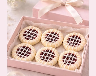 Raspberry Almond Thumbprint Cookies, Gourmet Gift Box, 12pc TEA PARTY-12PC