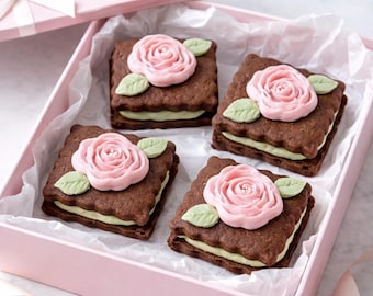 Pink Rose Shortbread Sandwich Cookies | Chocolate Cookies with Pistachio Cream Filling | Vegan & Gluten-Free Option