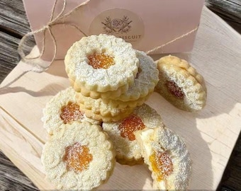 Apricot Linzer Shortbread Cookies | Vanilla Cream Sandwich
