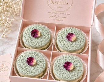 Antique Blue Floral Sandwich Cookies, Elegant Tea Party Cookies, Embossed Shortbread Cookie Gift