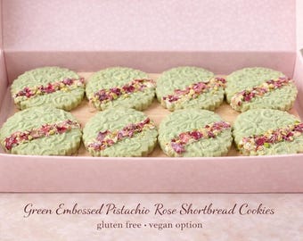 Green Embossed Pistachio Rose Shortbread Cookies Floral Tea Party Cookies