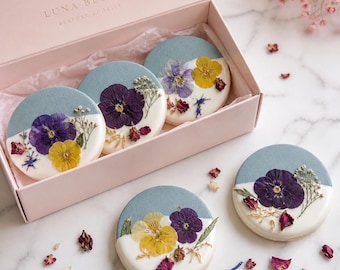 Edible Blue Viola Botanical Shortbread Cookies  Gluten-Free Vegan Option Floral