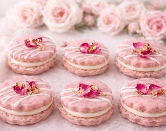 Rose Pink Sandwich Cookies – Vanilla Cream Gourmet Biscuits baby shower-tea party