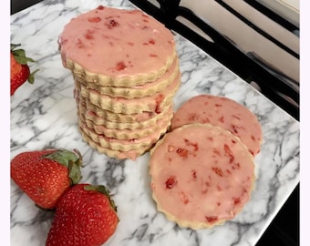 12pc European butter Gluten free Strawberry glazed shortbread all natural, organic cookie  European butter, French biscuit baby shower