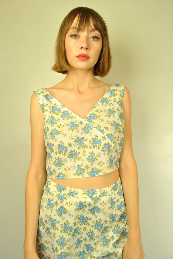 Vintage Two Piece Set, 70's Set, Skirt, Crop Top,
