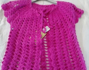 gilet au crochet fuchsia